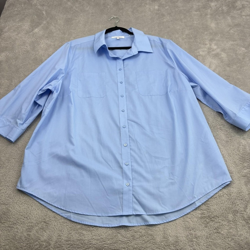 Foxcroft Button Up Shirt Womens 22W Blue Wrinkle Free Career Office Mature Plus‎